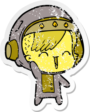 Bir insan tarafından çizilen mutlu astronot kız karikatürünün sıkıntılı çıkartması