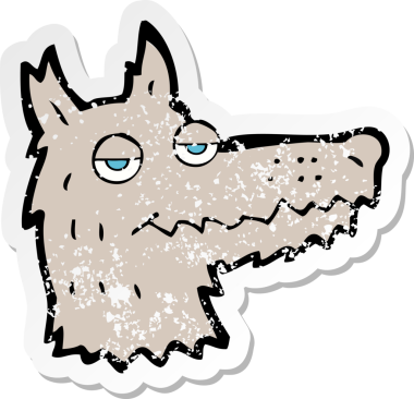 Bir insan tarafından çizilmiş kurt kafasının gerilmiş çıkartması.