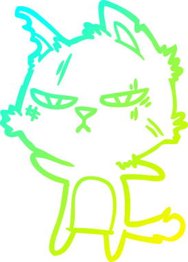 Bir insan tarafından çizilmiş sert bir çizgi film kedisinin soğuk gradyan çizimi