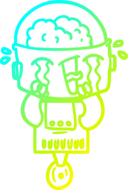 Bir insan tarafından çizilmiş ağlayan robot karikatür çizimi