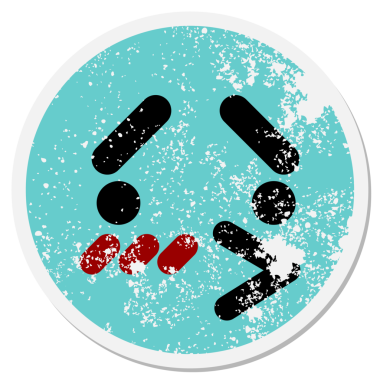 Sinirli kuş yüzü bir insan tarafından çizilmiş dairesel bir çıkartma.