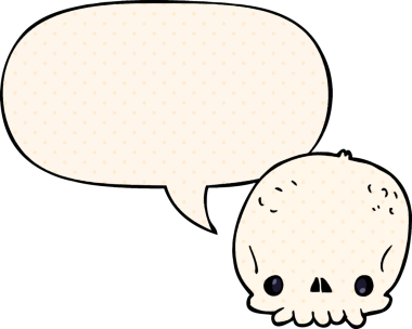 Bir insan tarafından çizilmiş, çizgi roman tarzında konuşma baloncuğu olan bir kafatası.