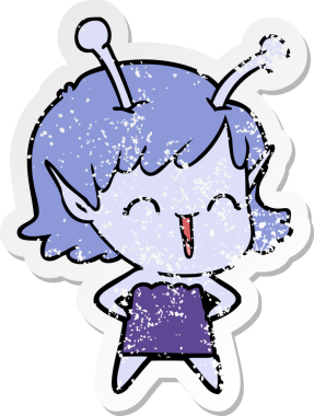 Bir insan tarafından çizilmiş uzaylı bir kızın kederli çıkartması.