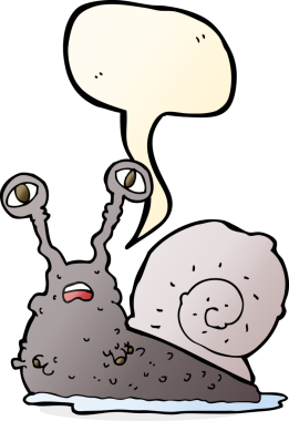 Bir insan tarafından çizilmiş konuşma balonlu iğrenç bir salyangoz.