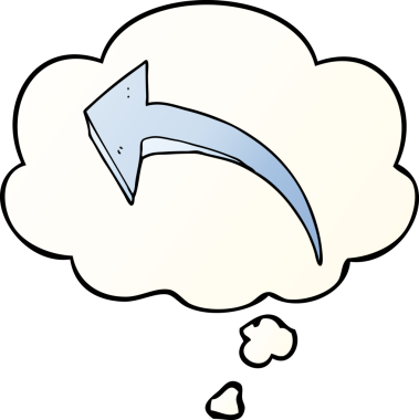 bir insan tarafından çizilmiş yumuşak eğimli düşünce baloncuklu çizgi film oku