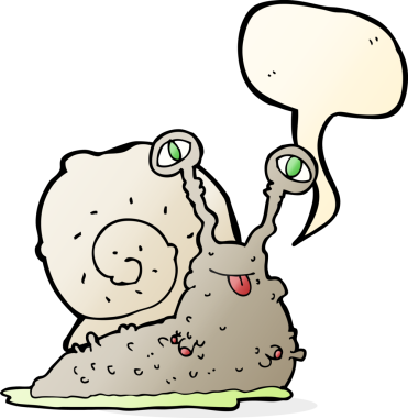 Bir insan tarafından çizilmiş konuşma balonlu iğrenç bir çizgi film sümüklüböceği.