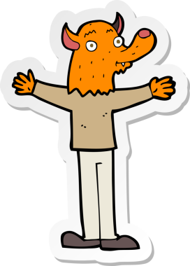 Bir insan tarafından çizilmiş, karikatür dostu tilki insan çıkartması.