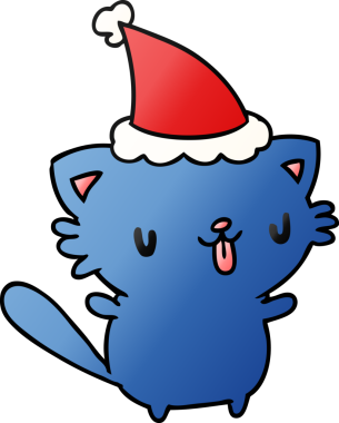 Bir insan tarafından çizilmiş kawaii kedisinin el çizimi gradyan çizgi filmi.