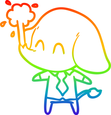 Gökkuşağı gradyan çizgisi insan tarafından çizilmiş su püskürten şirin bir fil çizimi.