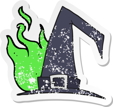 Bir insan tarafından çizilmiş bir cadı şapkasının gerilimli çıkartması.