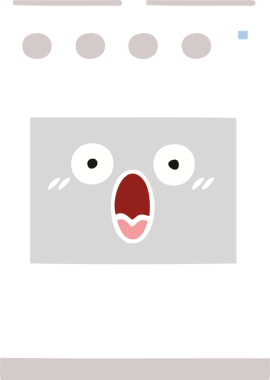 Bir insan tarafından çizilmiş mutfak fırınının düz renkli retro karikatürü