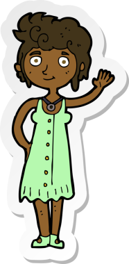 Bir insan tarafından çizilen hippi bir kadının çıkartması.