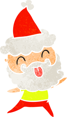 Bir insan tarafından çizilmiş Noel Baba şapkası takan sakallı bir adam.