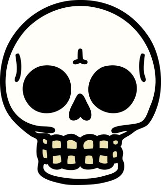 Bir insan tarafından çizilmiş geleneksel bir kafatası dövmesi.