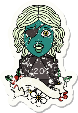 Retro Dövme Biçimi Bir insan tarafından çizilmiş 20 zarlı yarı ork