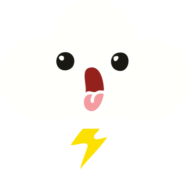 Bir insan tarafından çizilmiş bir fırtına bulutunun düz renkli retro karikatürü