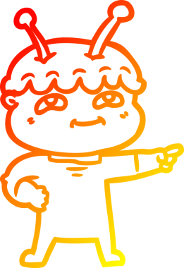 Bir insan tarafından çizilmiş dost canlısı bir uzay adamının sıcak çizgi çizimi