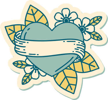 Bir insan tarafından çizilmiş geleneksel bir kalp ve bayrak stili dövme çıkartması.