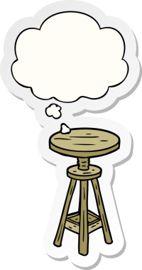 Düşünce baloncuğu olan çizgi film sanatçısı taburesi bir insan tarafından çizilmiş.