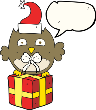 Bir insan tarafından çizilmiş serbest konuşma balonu karikatürü Noel baykuşu.