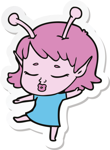 Bir insan tarafından çizilmiş şirin bir uzaylı kız karikatürü.