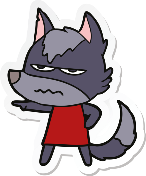 Bir insan tarafından çizilmiş kızgın bir kurdun çıkartması.