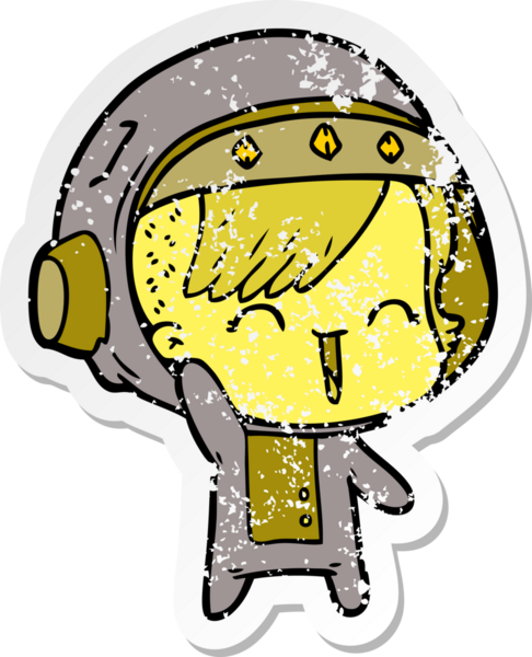 Bir insan tarafından çizilen mutlu astronot kız karikatürünün sıkıntılı çıkartması