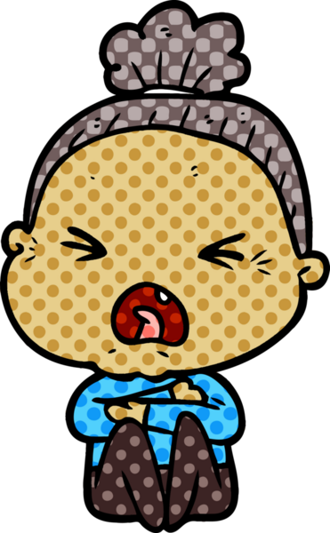 Bir insan tarafından çizilmiş kızgın yaşlı kadın çizgi filmi.