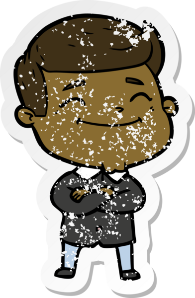 Bir insan tarafından çizilmiş mutlu bir çizgi film karakterinin sıkıntılı çıkartması.