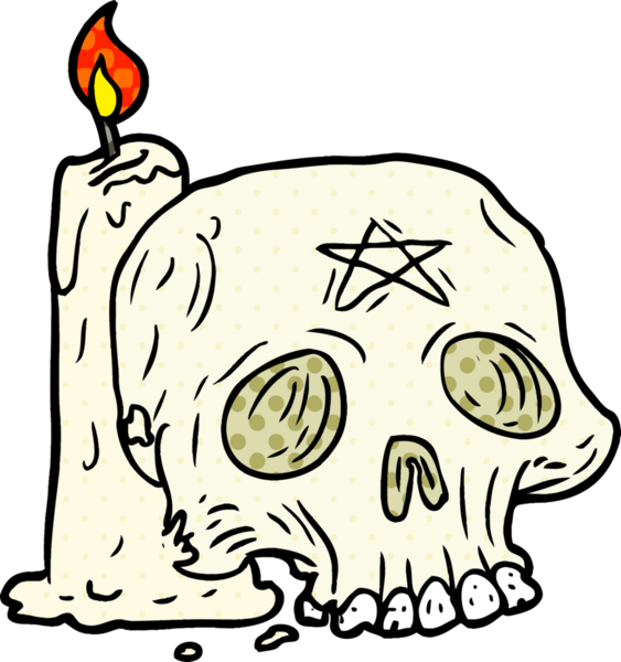 Bir insan tarafından çizilmiş garip kafatası ve mum.