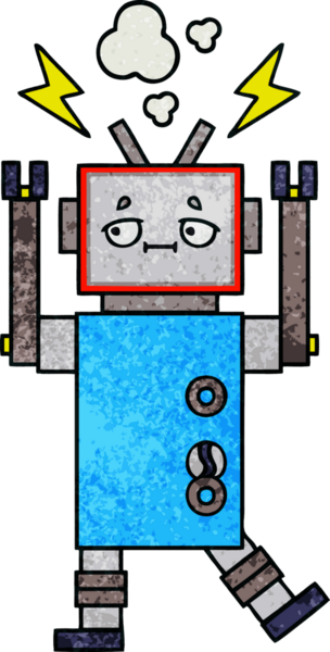 Bir insan tarafından çizilmiş bir robotun retro grunge dokusu