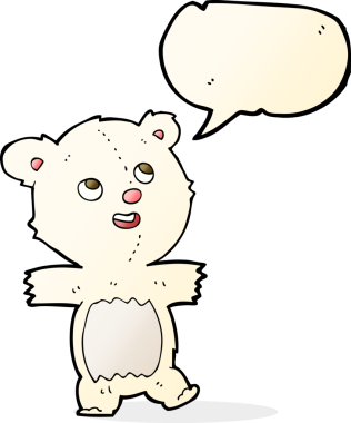 Bir insan tarafından çizilmiş konuşma balonlu kutup ayısı çizgi filmi.