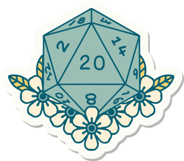 Bir insan tarafından çizilmiş 20 D20 zarının etiketi.