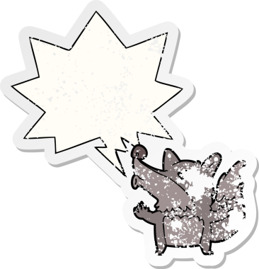 Cadılar Bayramı çizgi filminde kurt adam konuşma baloncuğuyla uluyor. Bir insan tarafından çizilmiş sıkıntılı eski bir çıkartma.