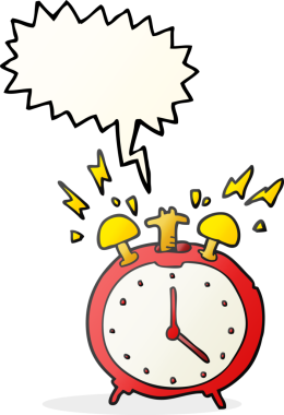 Bir insan tarafından çizilmiş serbest konuşma balonu karikatürü çalar alarm saati