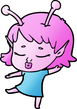 Bir insan tarafından çizilmiş sevimli uzaylı kız çizgi filmi.