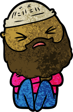 Bir insan tarafından çizilmiş sakallı bir çizgi film adamı.