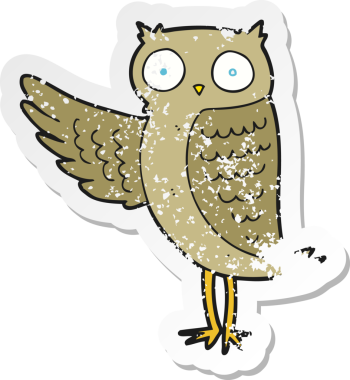 Bir insan tarafından çizilmiş bir baykuşun gerilmiş çıkartması.