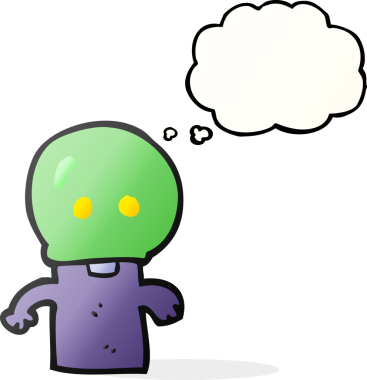 Serbest çizim düşünce balonu karikatürü küçük uzaylı bir insan tarafından çizildi