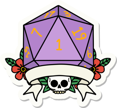 Bir insan tarafından çizilmiş doğal bir d20 zar etiketi.