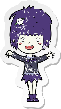 Bir insan tarafından çizilmiş mutlu vampir kız çizgi filminin gerilimli yapıştırması.