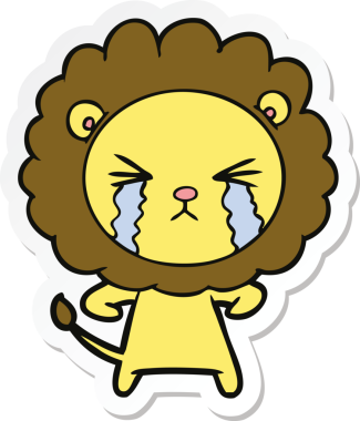 Bir insan tarafından çizilmiş ağlayan bir aslanın çıkartması.