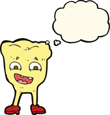 Bir insan tarafından çizilmiş düşünce baloncuklu çizgi film sarı dişi.