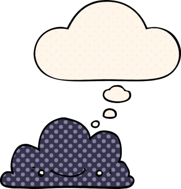 Bir insan tarafından çizilmiş çizgi roman tarzında düşünce baloncuğu olan şirin bir çizgi film bulutu.