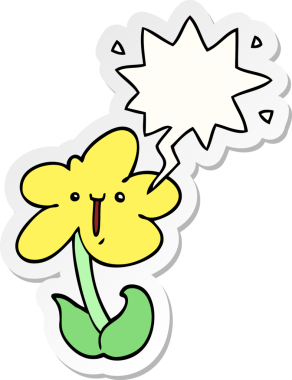 Bir insan tarafından çizilmiş baloncuk çıkartmalı karikatür çiçeği.