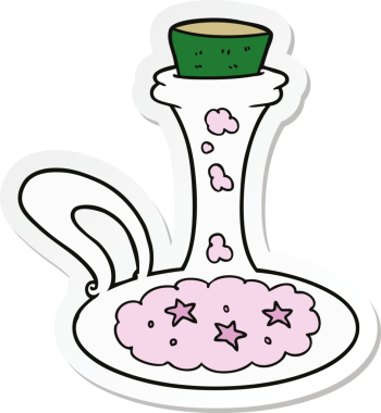 Bir insan tarafından çizilmiş sihirli bir iksirin yapıştırması.