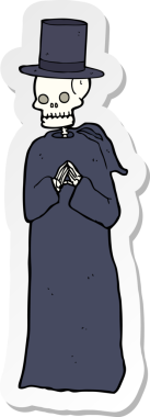 Bir insan tarafından çizilmiş silindir şapkalı ürkütücü iskelet bir adamın çıkartması.