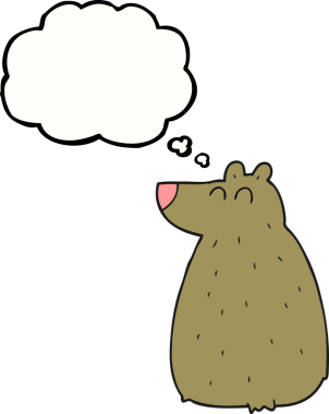 Bir insan tarafından çizilmiş serbest çizim balon karikatür ayısı.