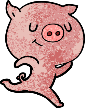 Bir insan tarafından çizilen mutlu domuz çizgi filmi.