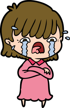 Bir insan tarafından çizilmiş ağlayan çizgi film kızı.